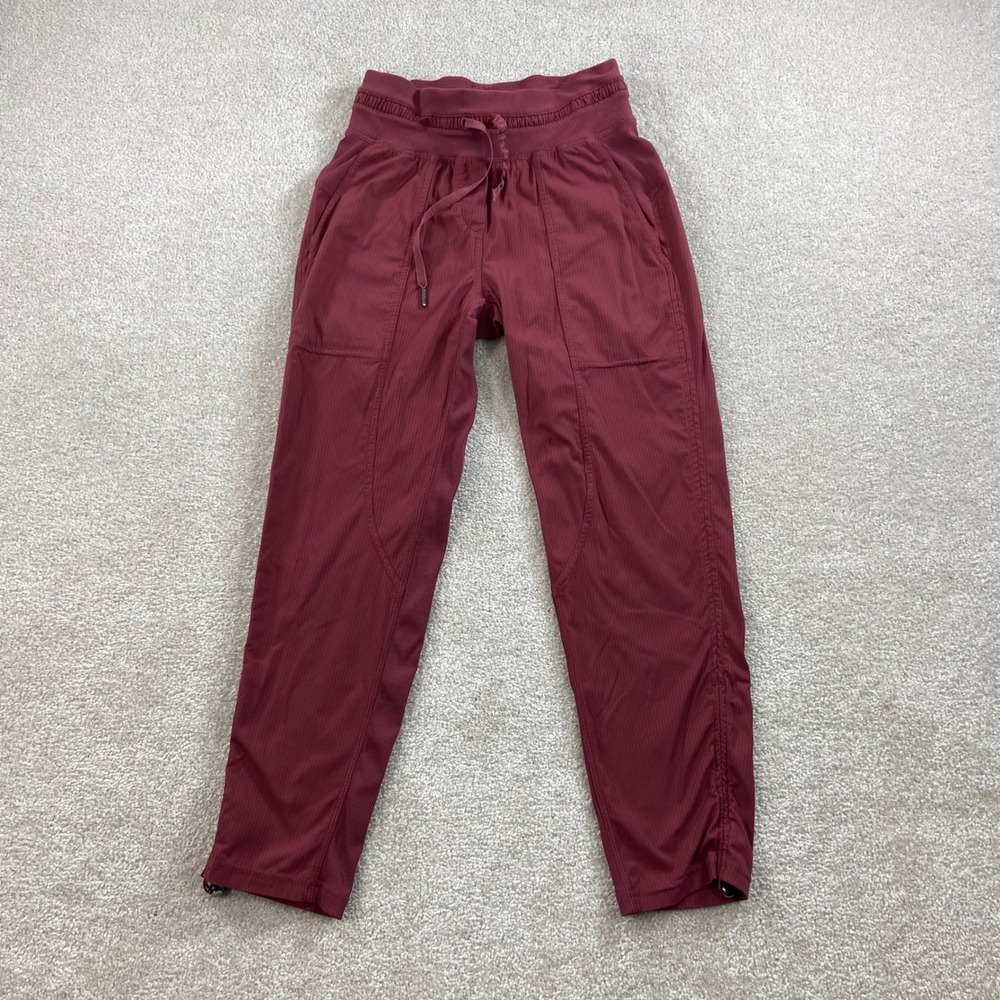 Lululemon Dance Studio Crop Pants Women 0 Burgundy Pinstripe Jogger 24 Inseam